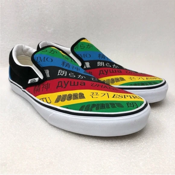 VANS Sneakers Spirit Design Slip-On Colorful Language Print Men’s Size 10.5 - Picture 1 of 12